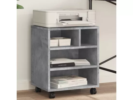 Support d'imprimante avec roulettes gris béton 41x32x48 cm
