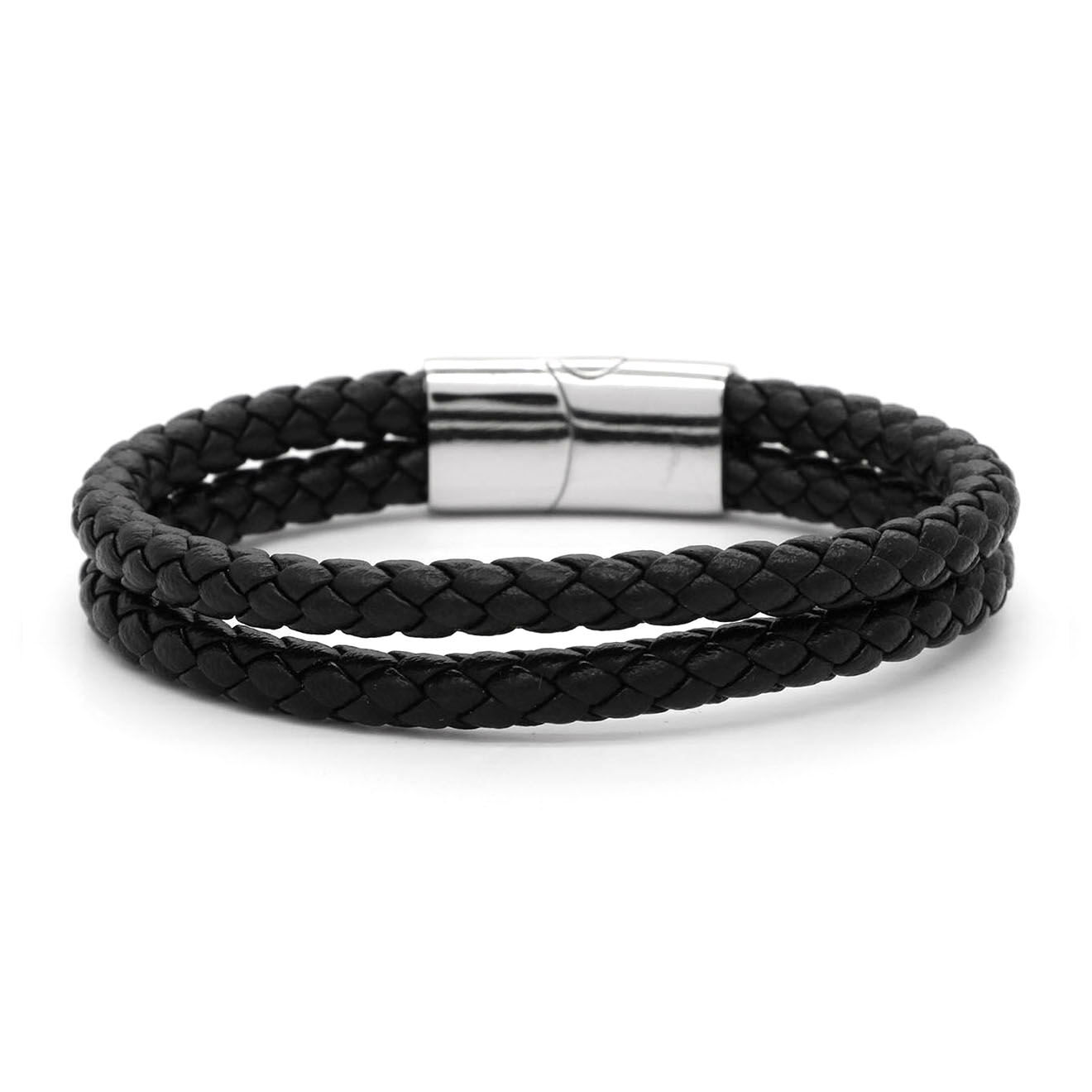 Jacobson Bracelet double Hooks en Cuir noir
