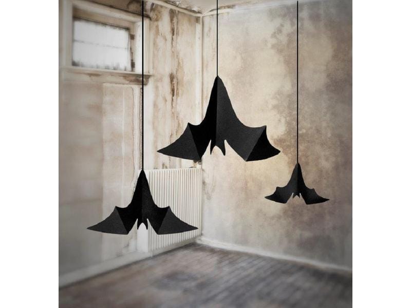 Partydeco Aufhänger Fledermäuse 3 Stk., Schwarz Halloween Deko Anhänger Fledermäuse