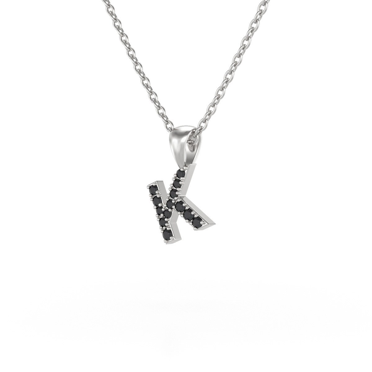 Collier Pendentif ADEN Lettre K Or 750 Blanc Diamant Noir Chaine Or 750 incluse 0.72grs