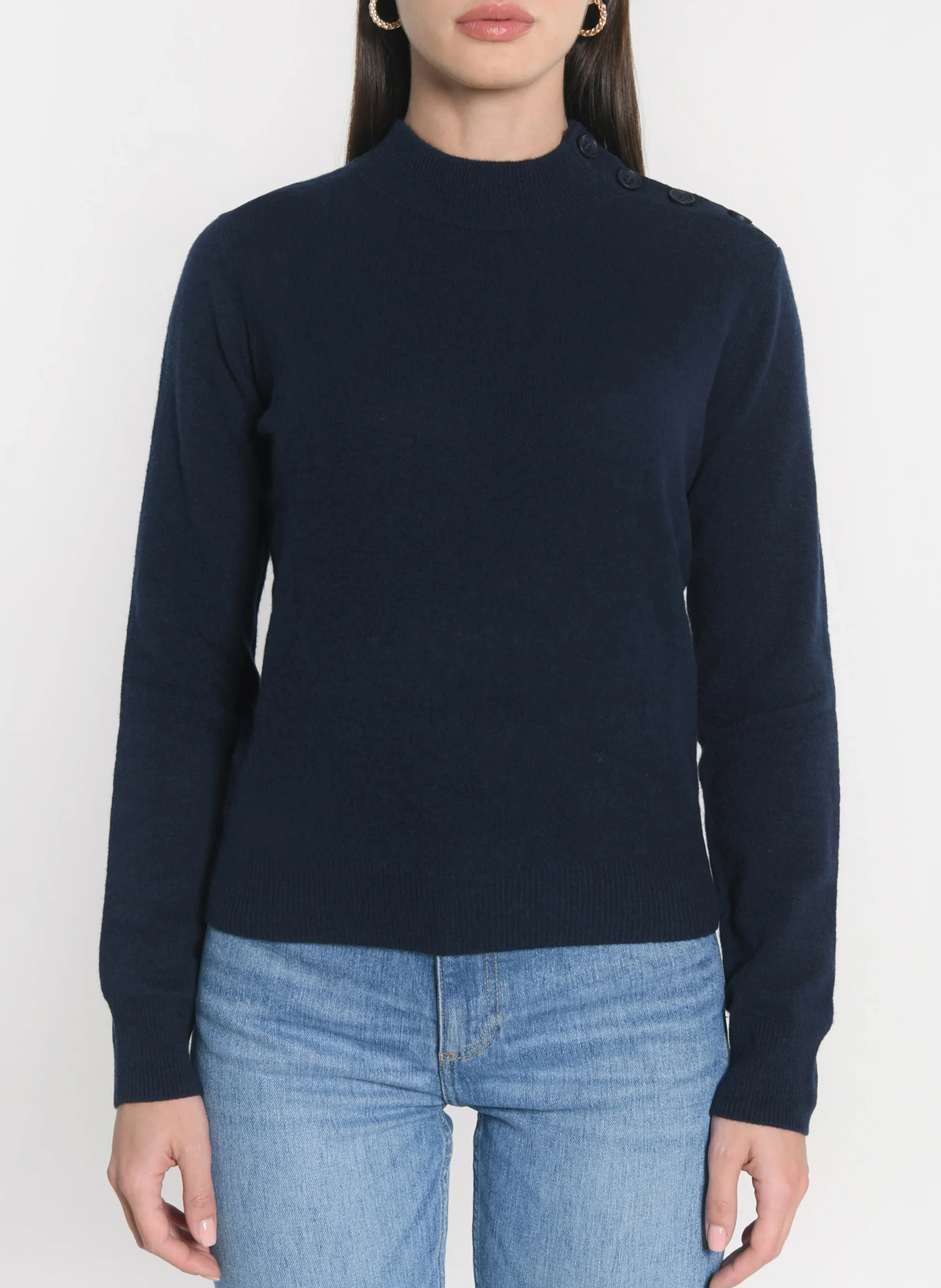 ANITA - Pull droit col montant en laine | Bleu