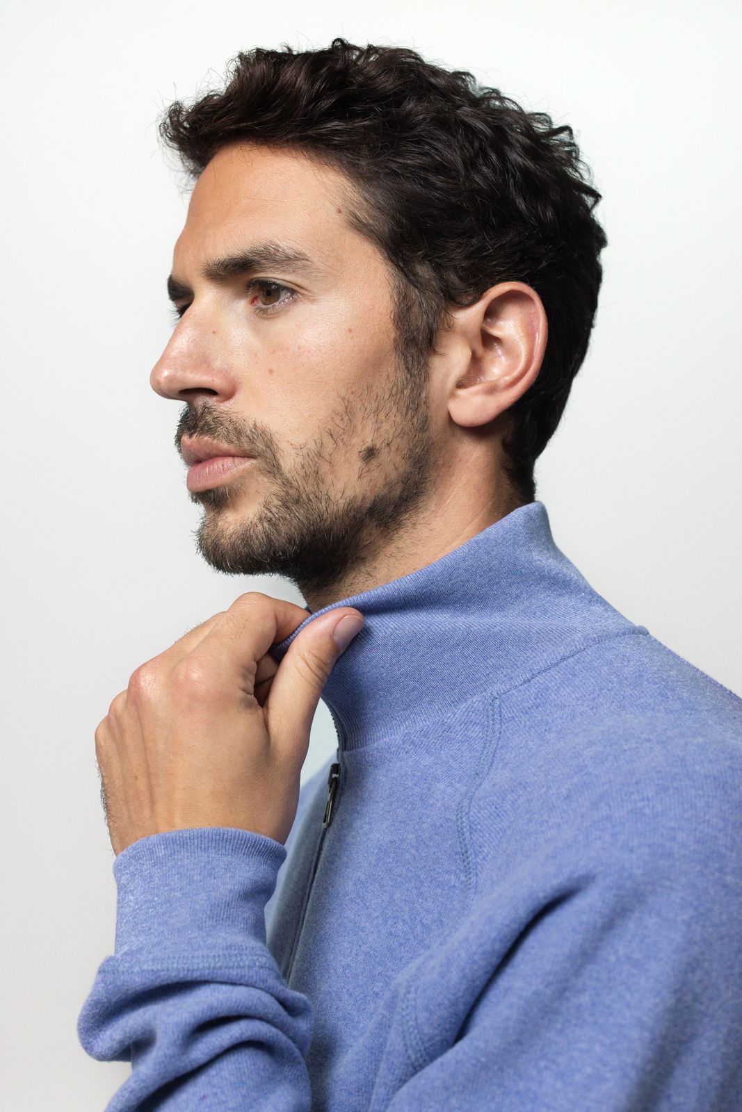 Blauwe sweater met rits