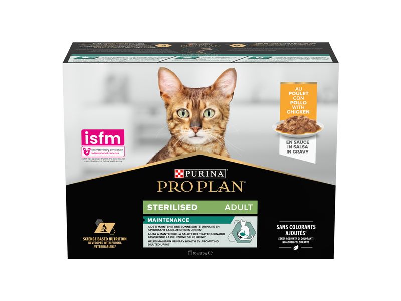 Purina Pro Plan Nassfutter Sterilised Poulet, 10 x 85 g Alleinfuttermittel für ausgewachsene Katzen