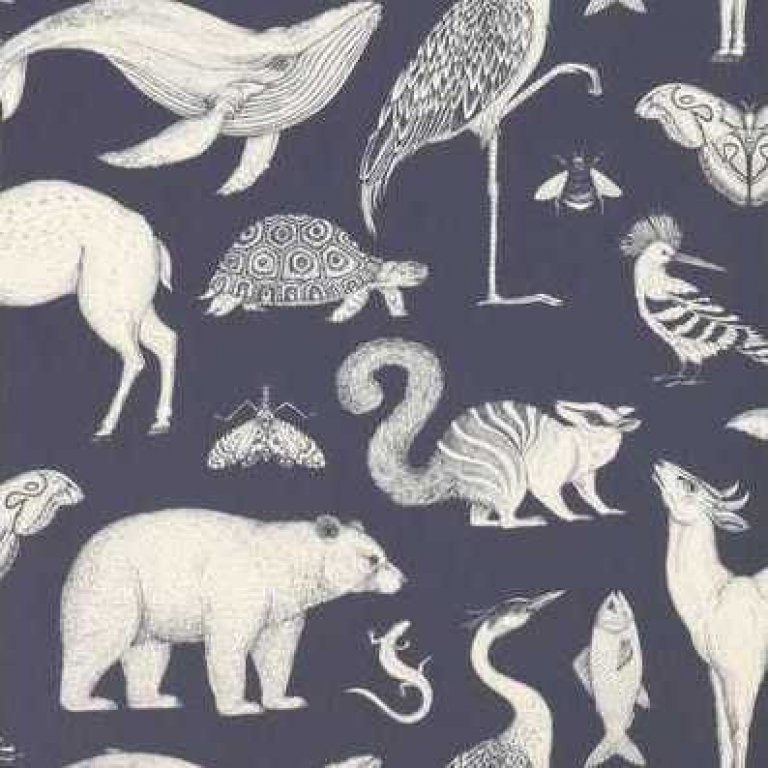 Ferm Living Katie Scott Animals behang dark blue