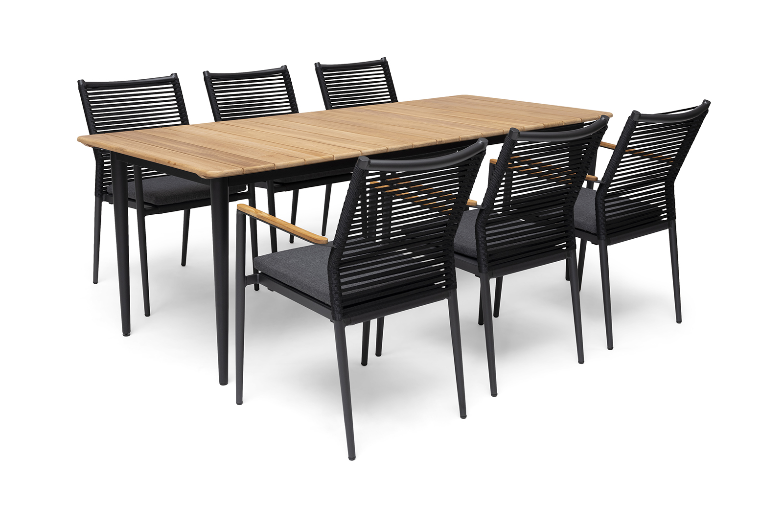 Lerdala hagespisebord Grålakkert aluminium med ubehandlet teak plate