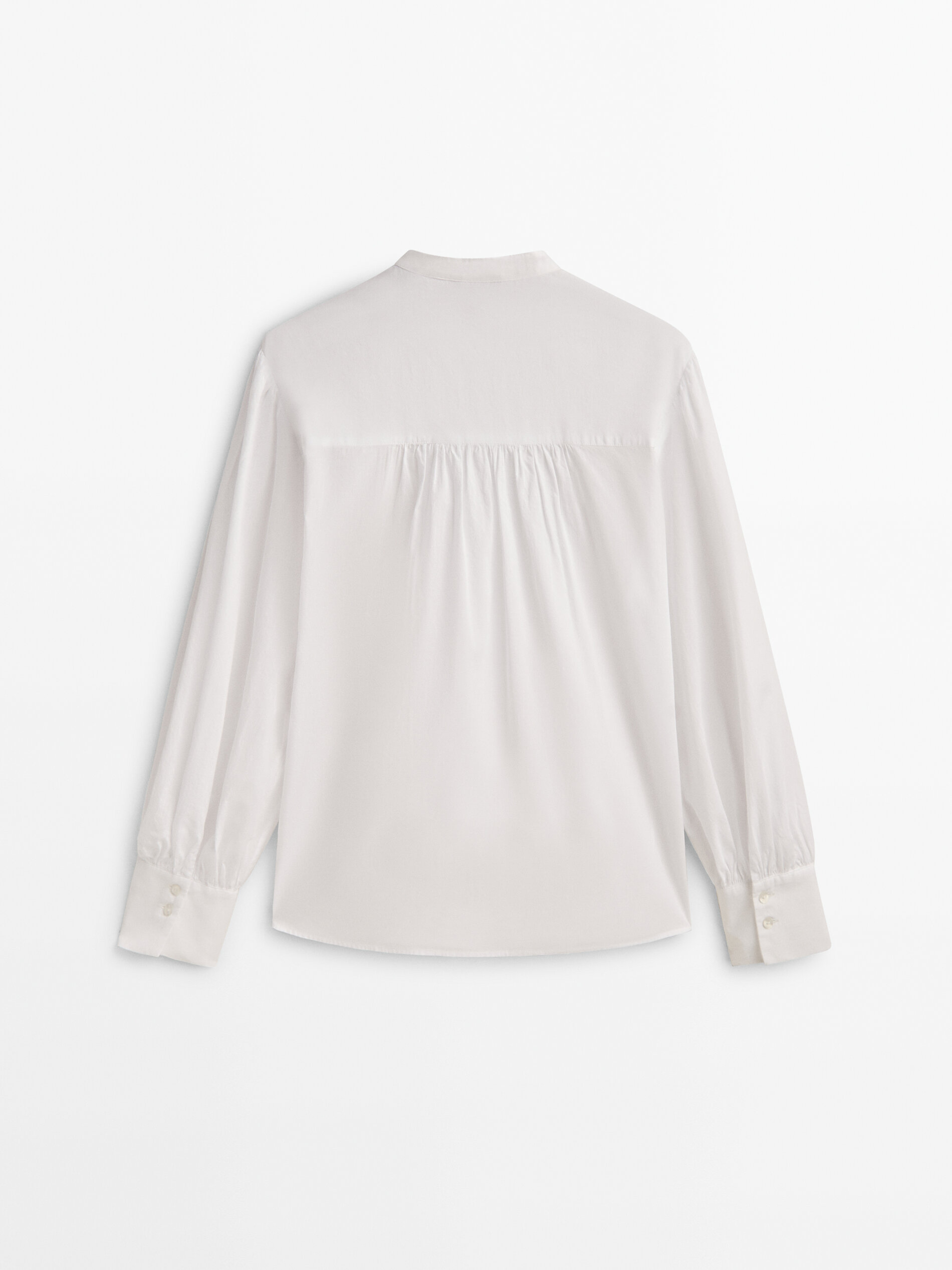 Camisa de algodão lavado com gola mandarim - BRANCA