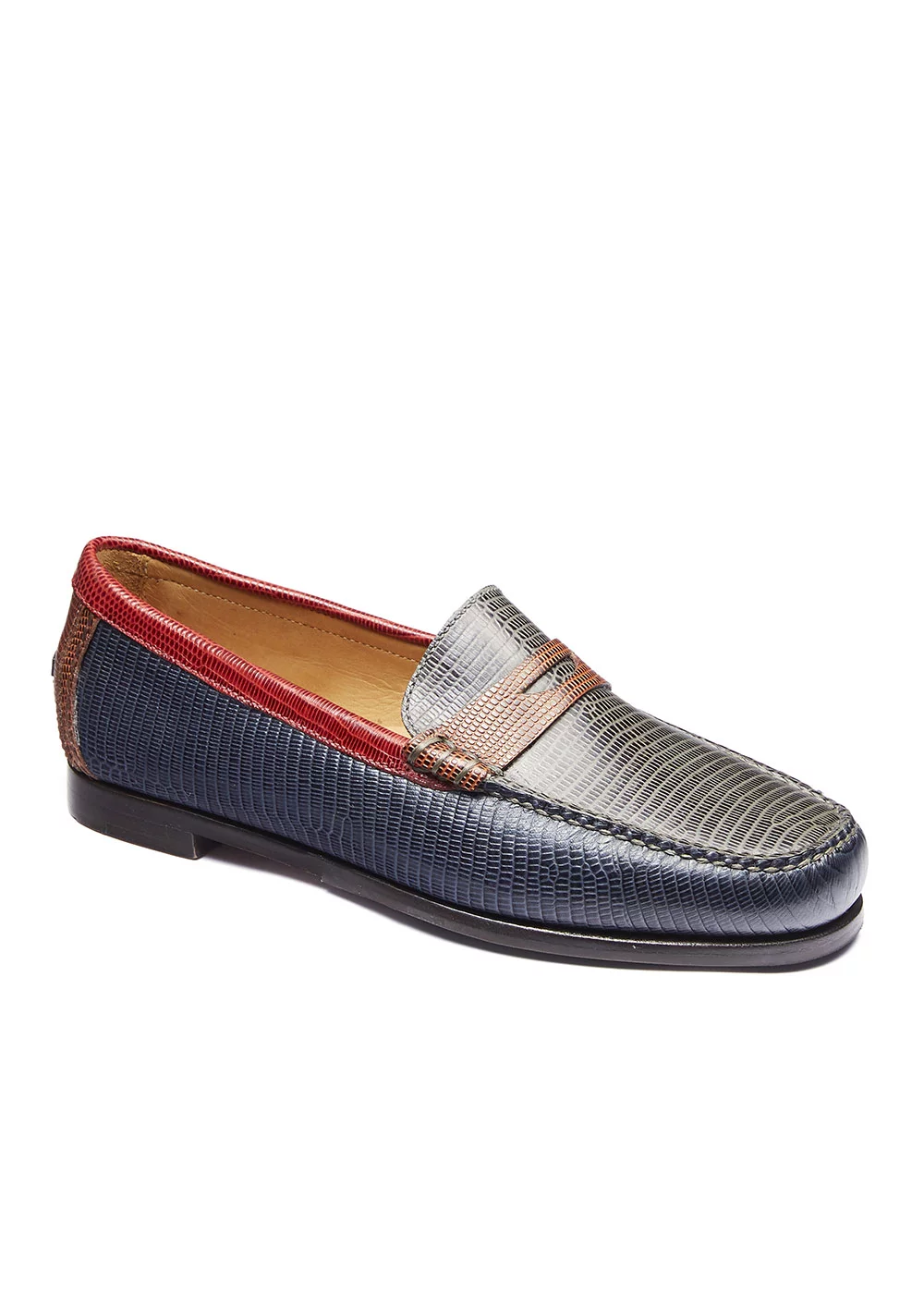 MOCASSIN W LIZARD MULTICO BLEU KAKI