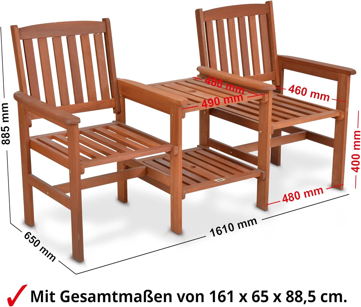 Hecht Gartenbank mit Gartentisch – 2 Sitzer – Friesenbank für Garten und Balkon – Holzbank aus hochwertigem Meranti Holz – mit Tisch – wetterfest – Outdoor Bank für 2 Personen - Gartenstuhl