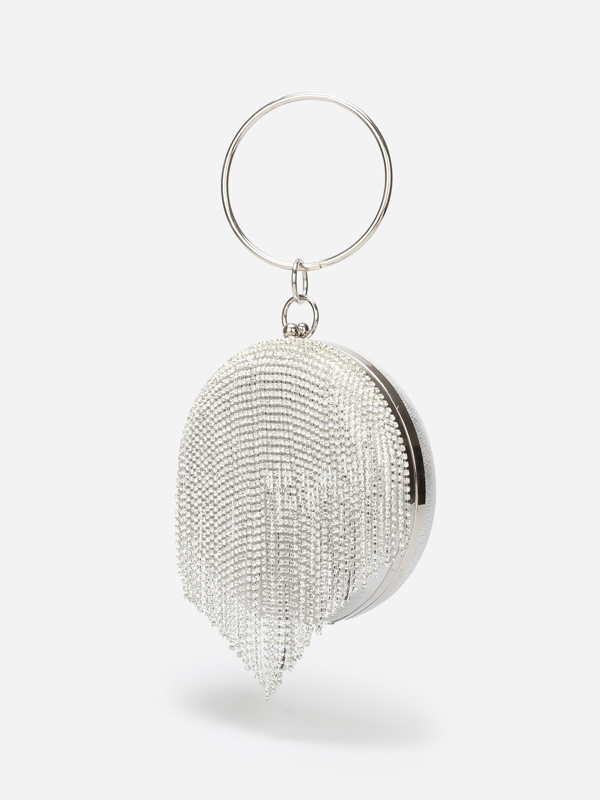 Minaudière ronde avec franges à strass- Argenté