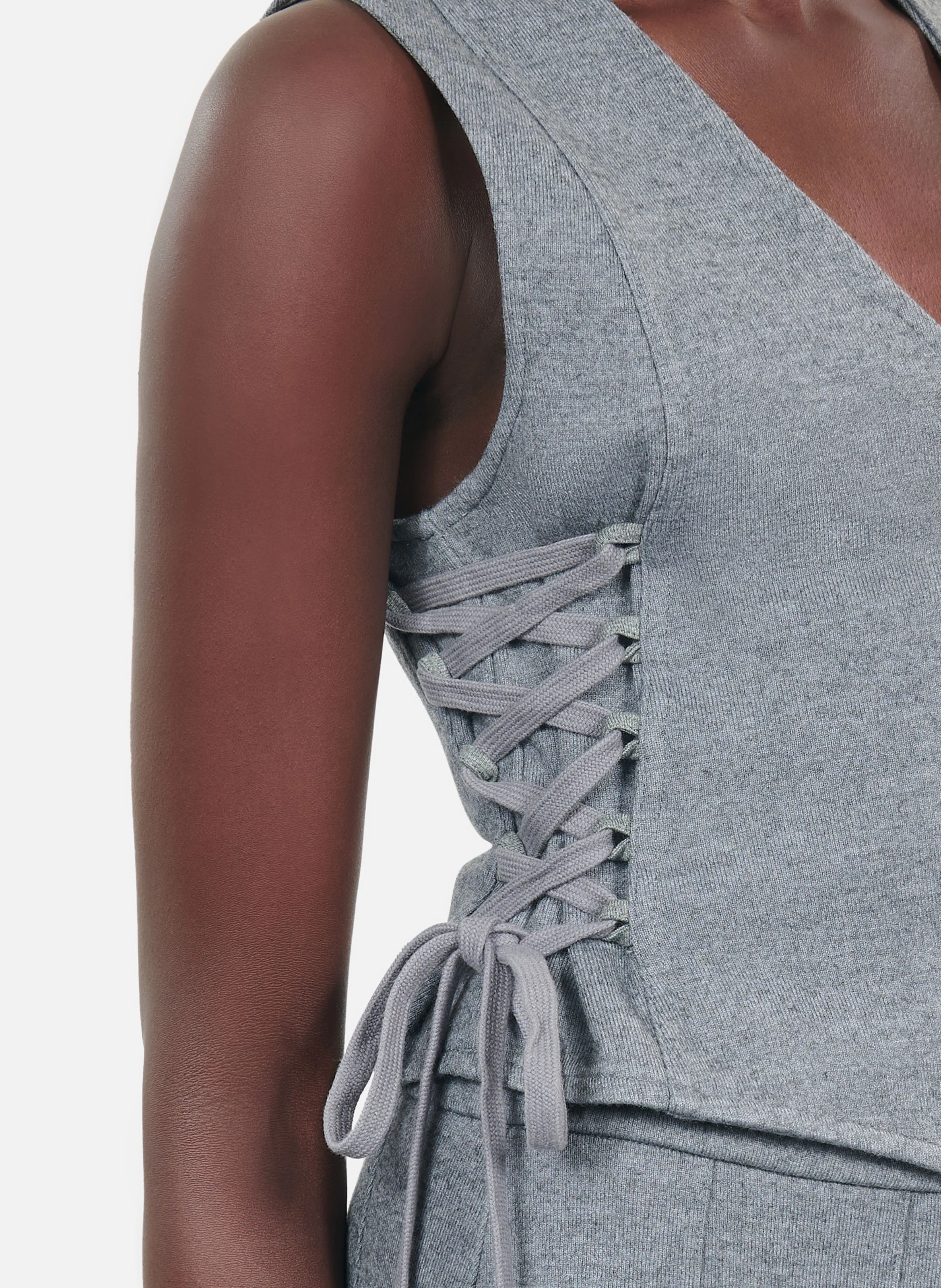 Gilet col V en coton mélangé | Gris