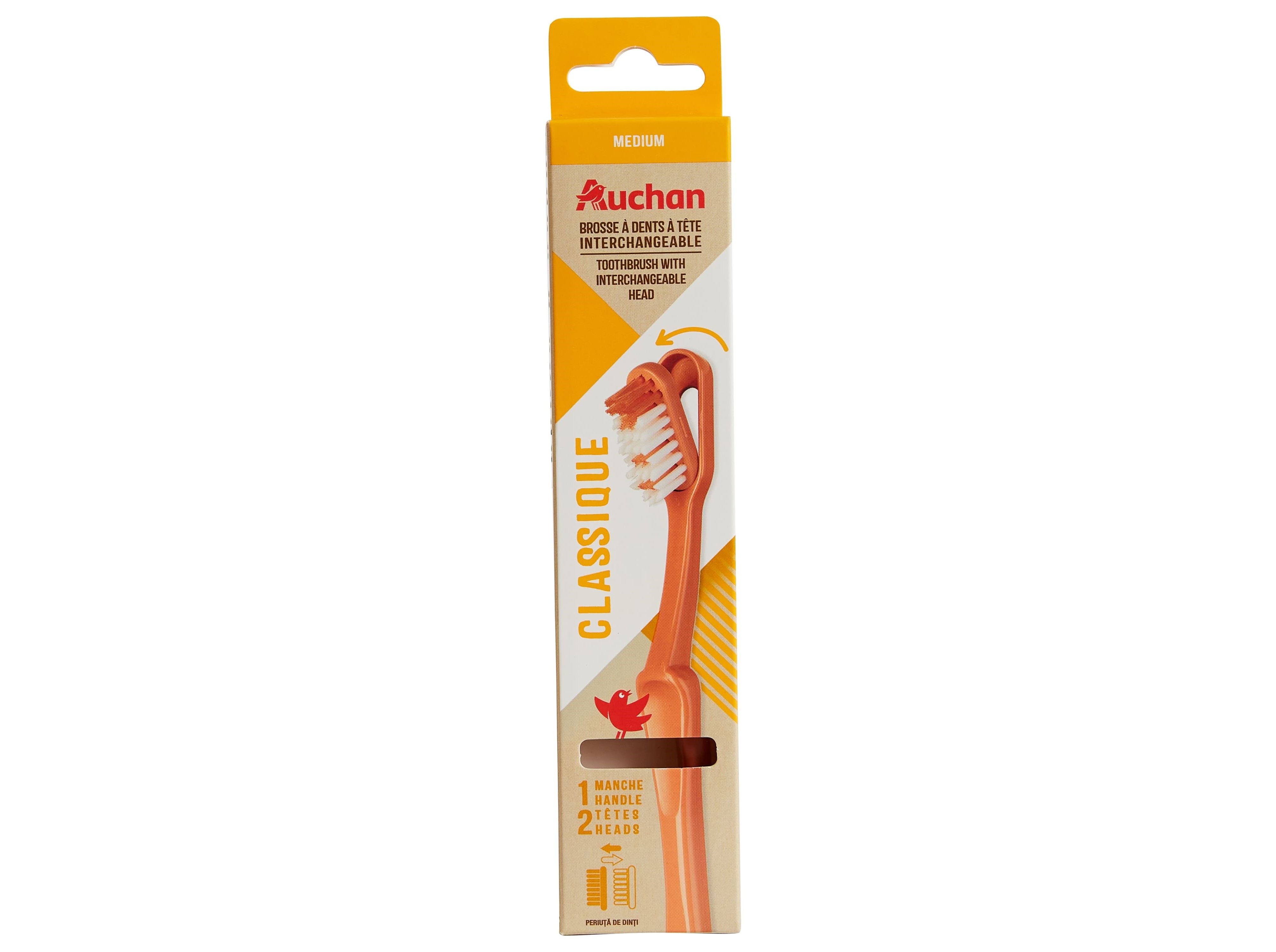 ESCOVA DENTES AUCHAN CABEÇA TROCÁVEL CLÁSSICA MÉDIA 1 CABO   2 RECARGAS