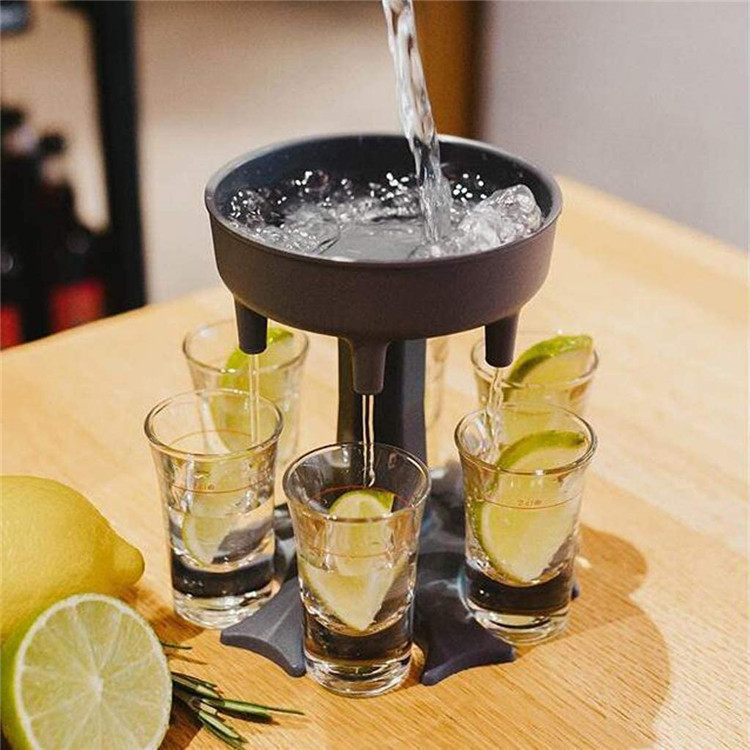 (13x12cm) 6-facher Party Shot Getränke Spender Schnaps Glas Halter Alkohol Dispenser Schussspender - Grau