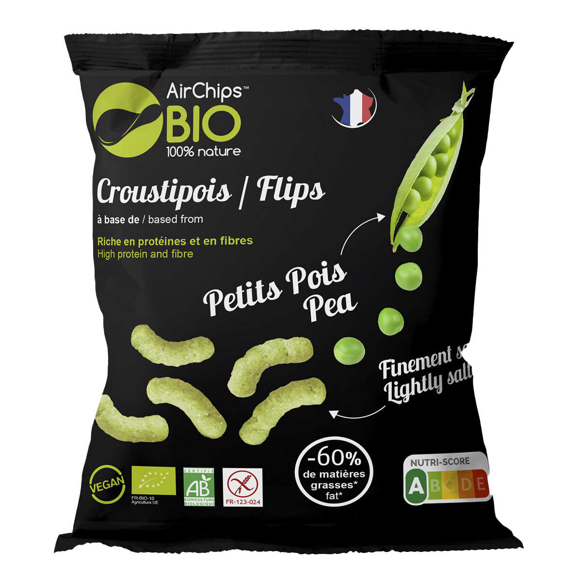 Croustipois aux petits pois - snack soufflé bio, vegan et sans gluten