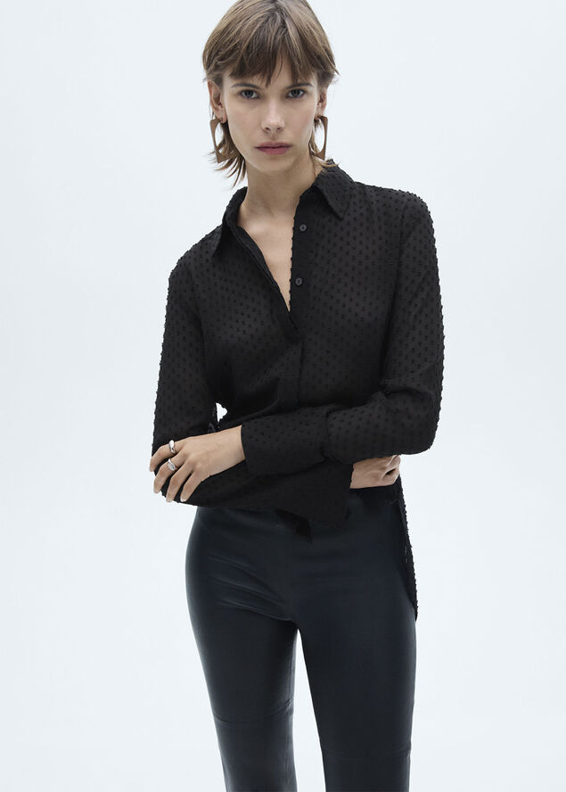 MANGO Plumeti shirt with hidden buttons Black