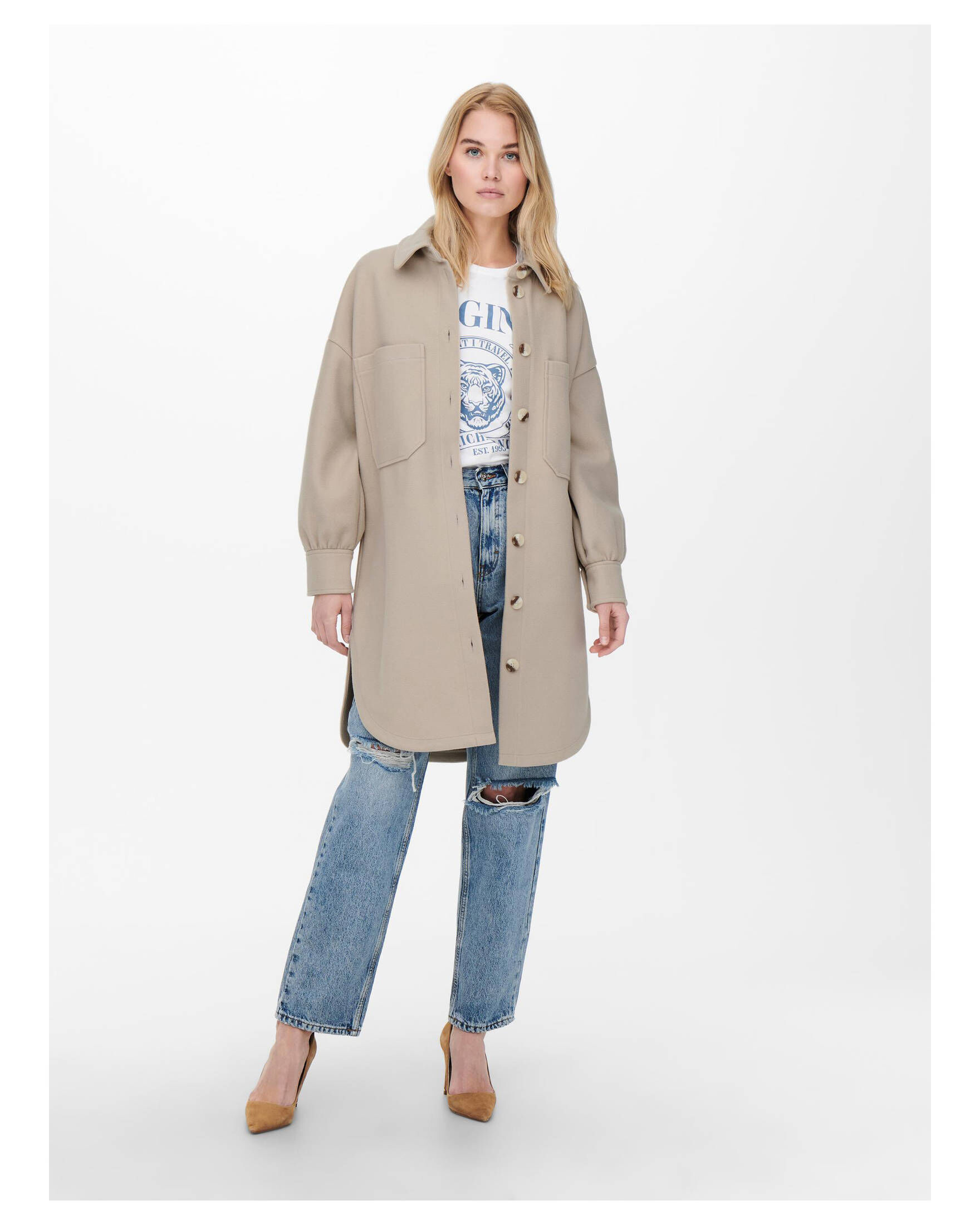 Only| Damen Hemdjacke ONLTRILLION L/S OVRS SHACKET PNT