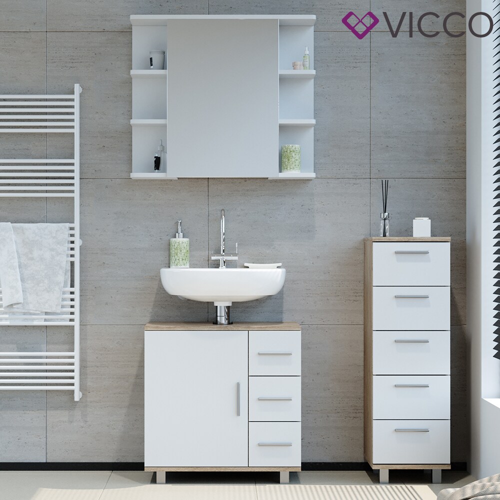 VICCO Badmöbel Set ILIAS Weiß Eiche Bad Spiegel Kommode Unterschrank Badschrank