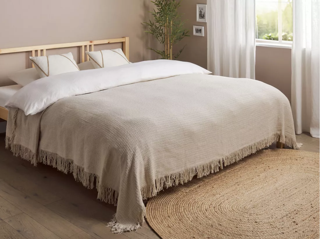 Couvre-lits YERBENT Coton 220 x 240 cm Gris clair