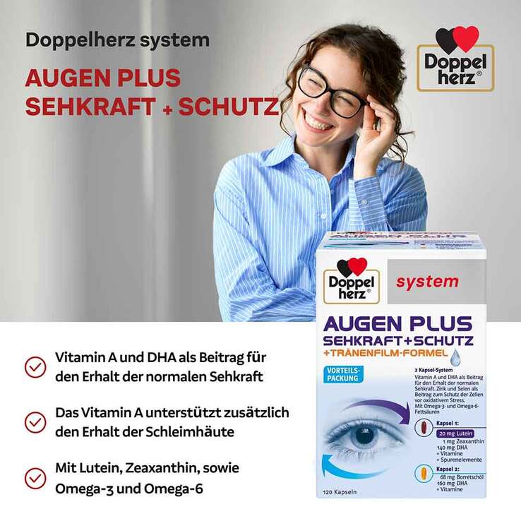 Doppelherz System Augen Plus Sehkraft+Schutz Kapseln, 3x120 St