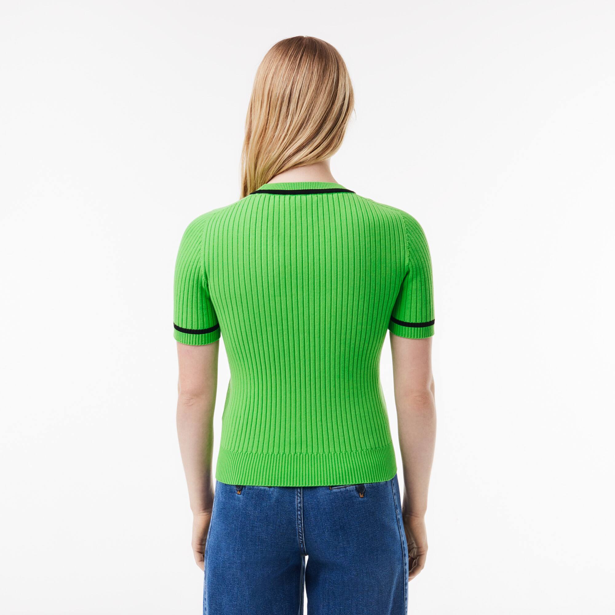 Rundhalspullover mit 3D Strick Pullover - Grün - Lacoste - Damen