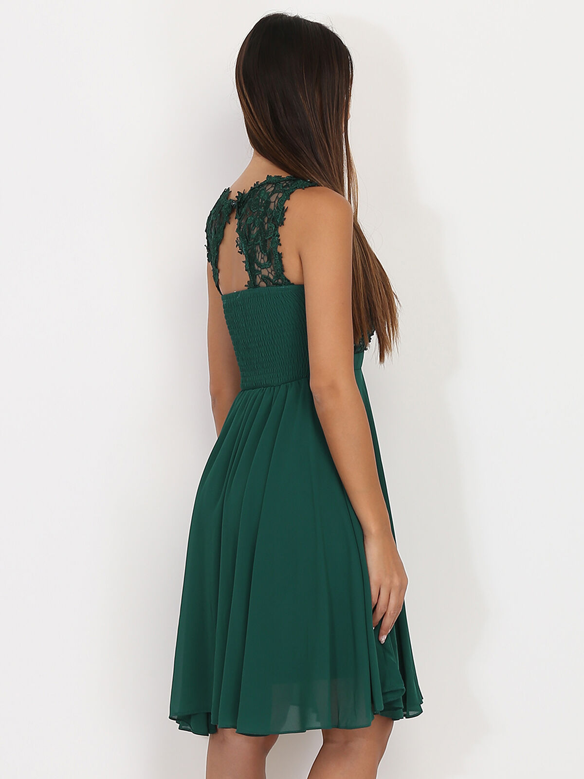 Robe à broderie et perles grandes tailles- Vert foncé