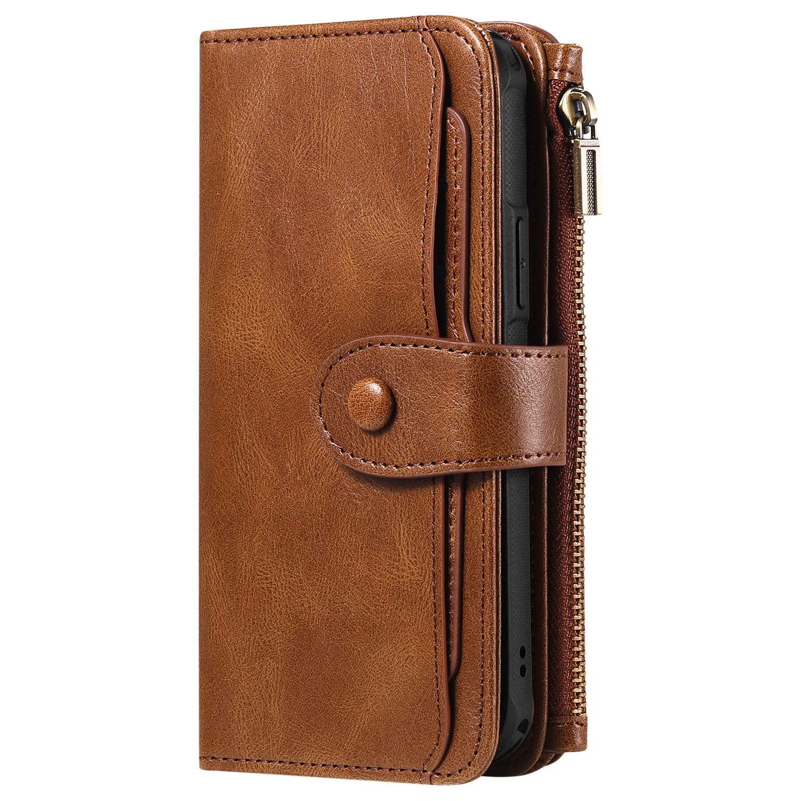 iPhone 16e Leder Wallet Etui Tasche mit 9 Kartenfächern   Münzfach - Braun