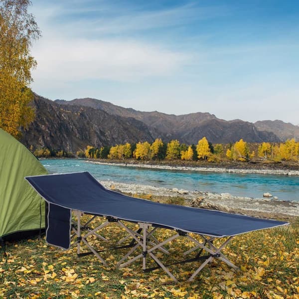Camp Bed Sammenleggbar Campingseng Med Oppbevaringspose, Stål & Oxford, Blå, 190X68X52Cm