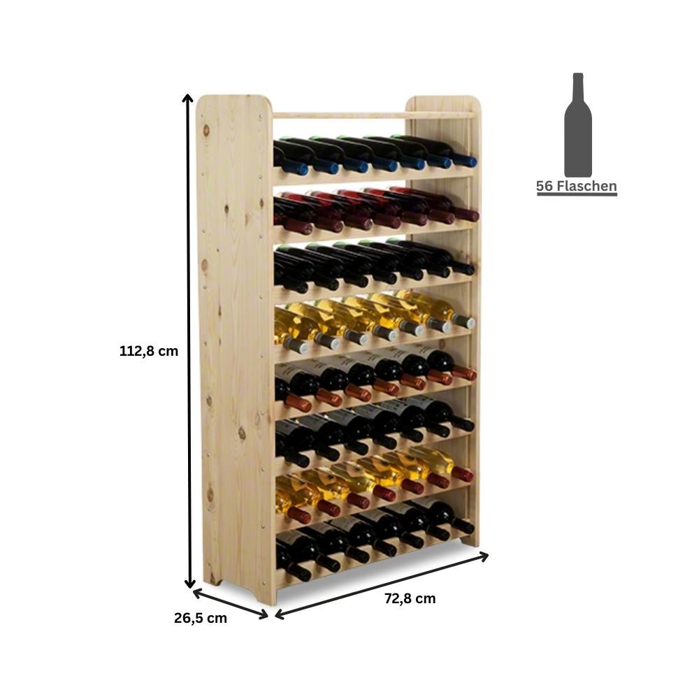 PROREGAL Wijnrek Pinot Vine C HxBxD 112,8 x 72,8 x 26,5 cm 56 Flessen Massief grenenhout Natuurlijk Onbehandeld