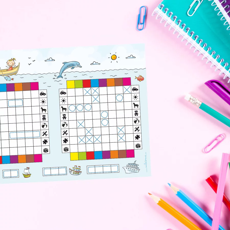 Nikima Papeterie 2er Set A5 Spielblock Schiffe versenken JUNIOR KIDS Reisespiel Flottenmanöver bunt