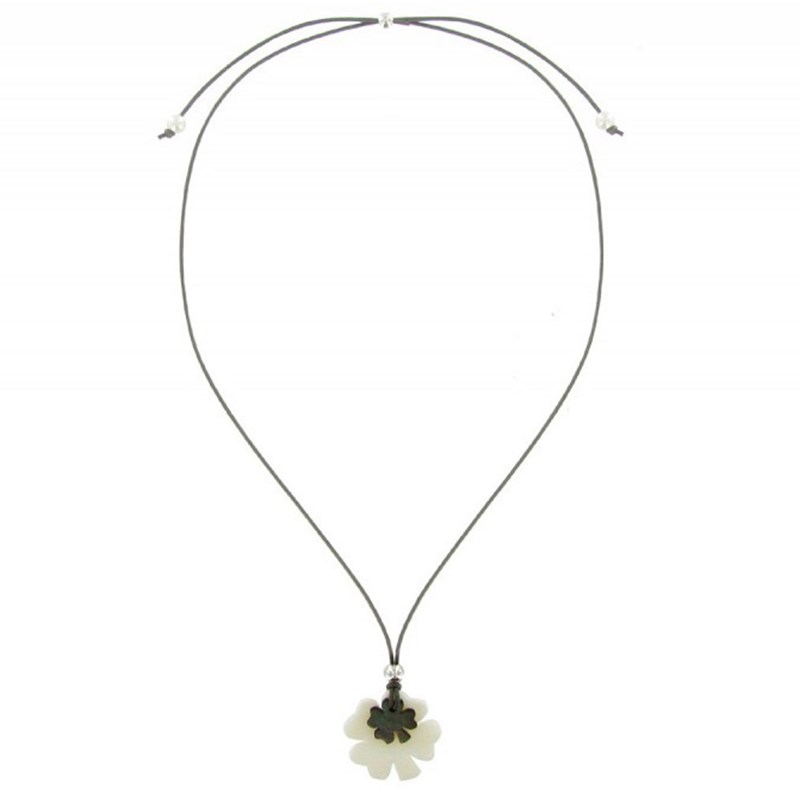 Collier Deux Trèfles Porte Bonheur Nacre Lien Gris - Classics