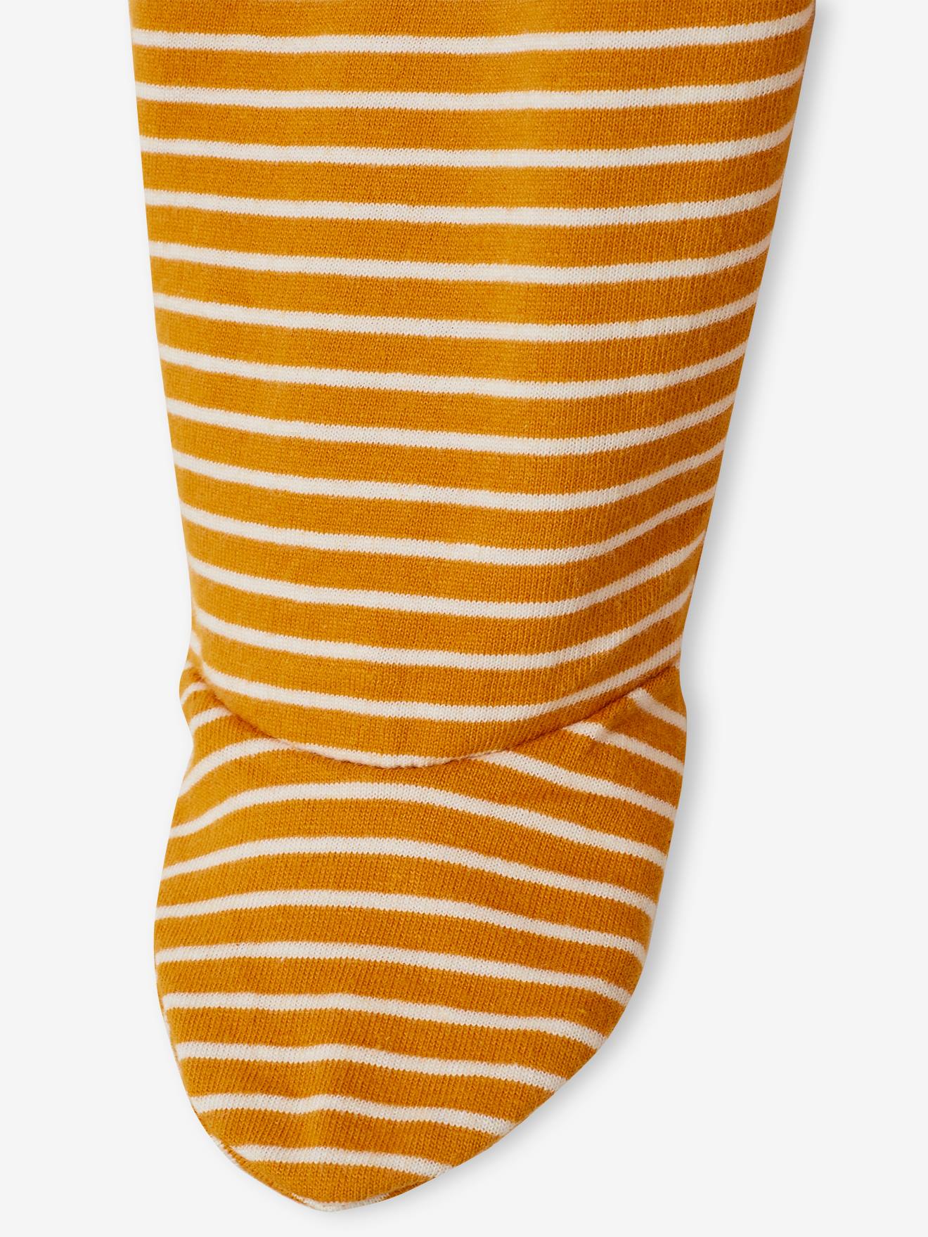 Conjunto de 2 pijamas de tricô para bebê menino, cor mostarda.