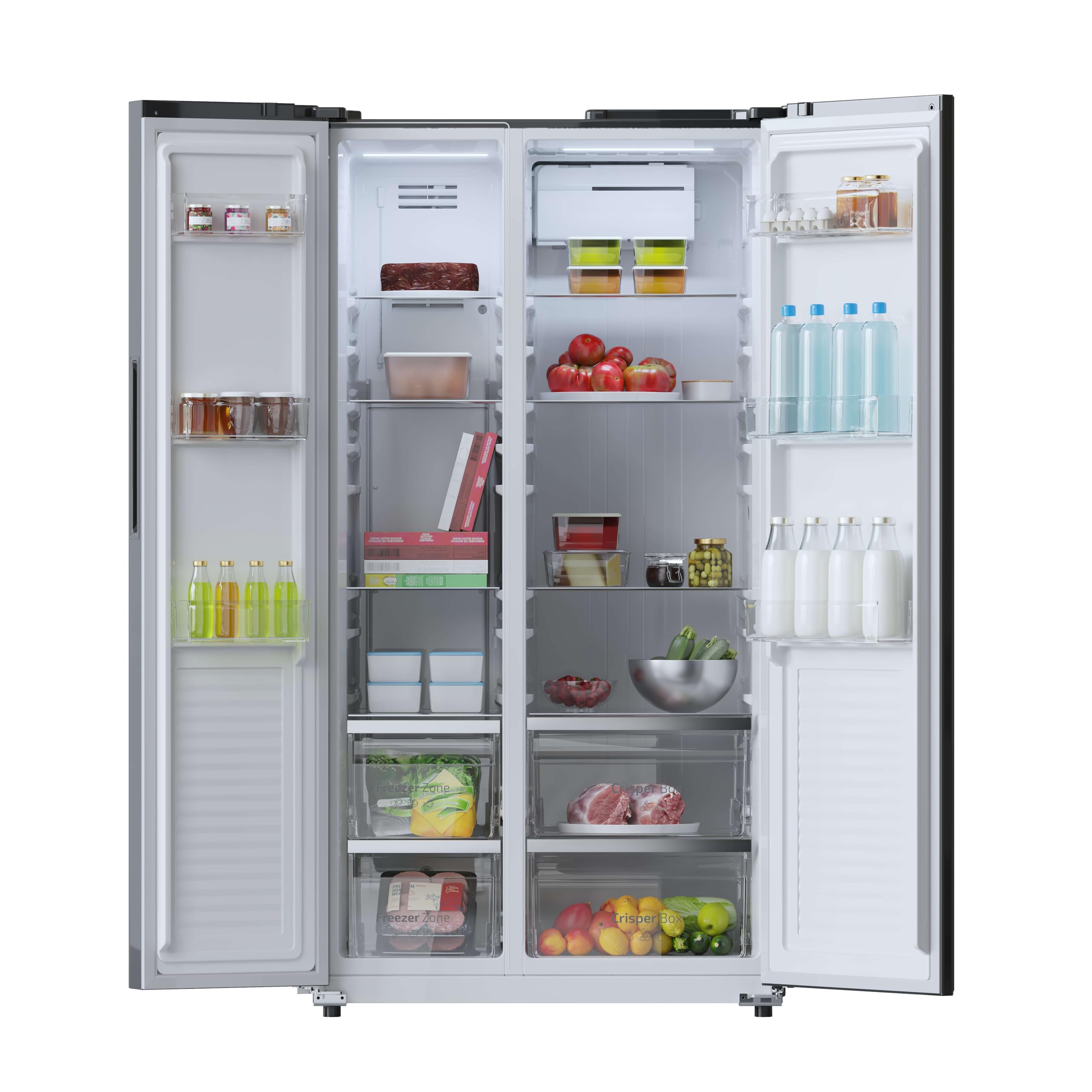 Cecotec Réfrigérateur Américain de 550 Litres Bolero CoolMarket SBS 550 Glass D. 177 cm de Hauteur et 90 cm de Largeur, Système Multi Air Flow, No Fro