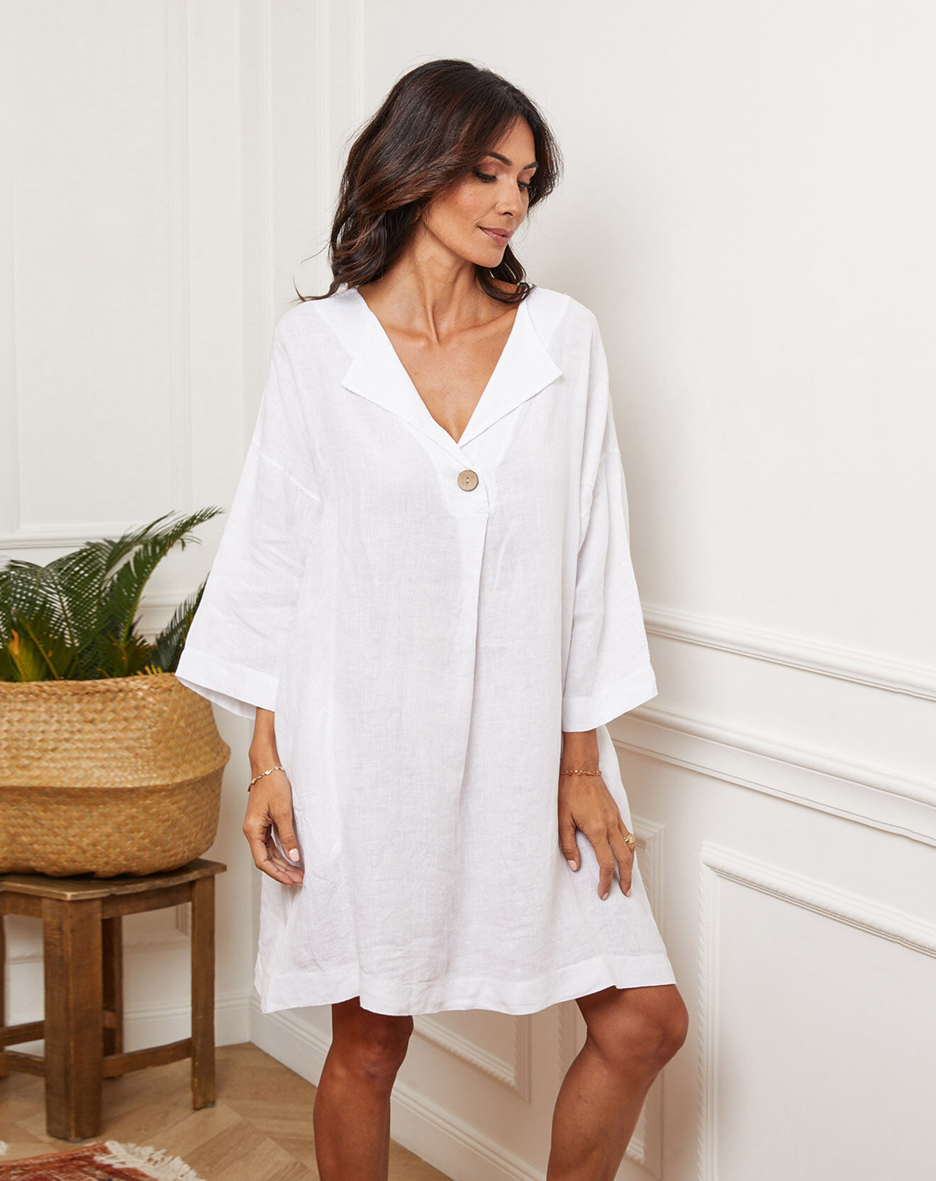 La Bohème Robe 100% Lin Aurore blanche