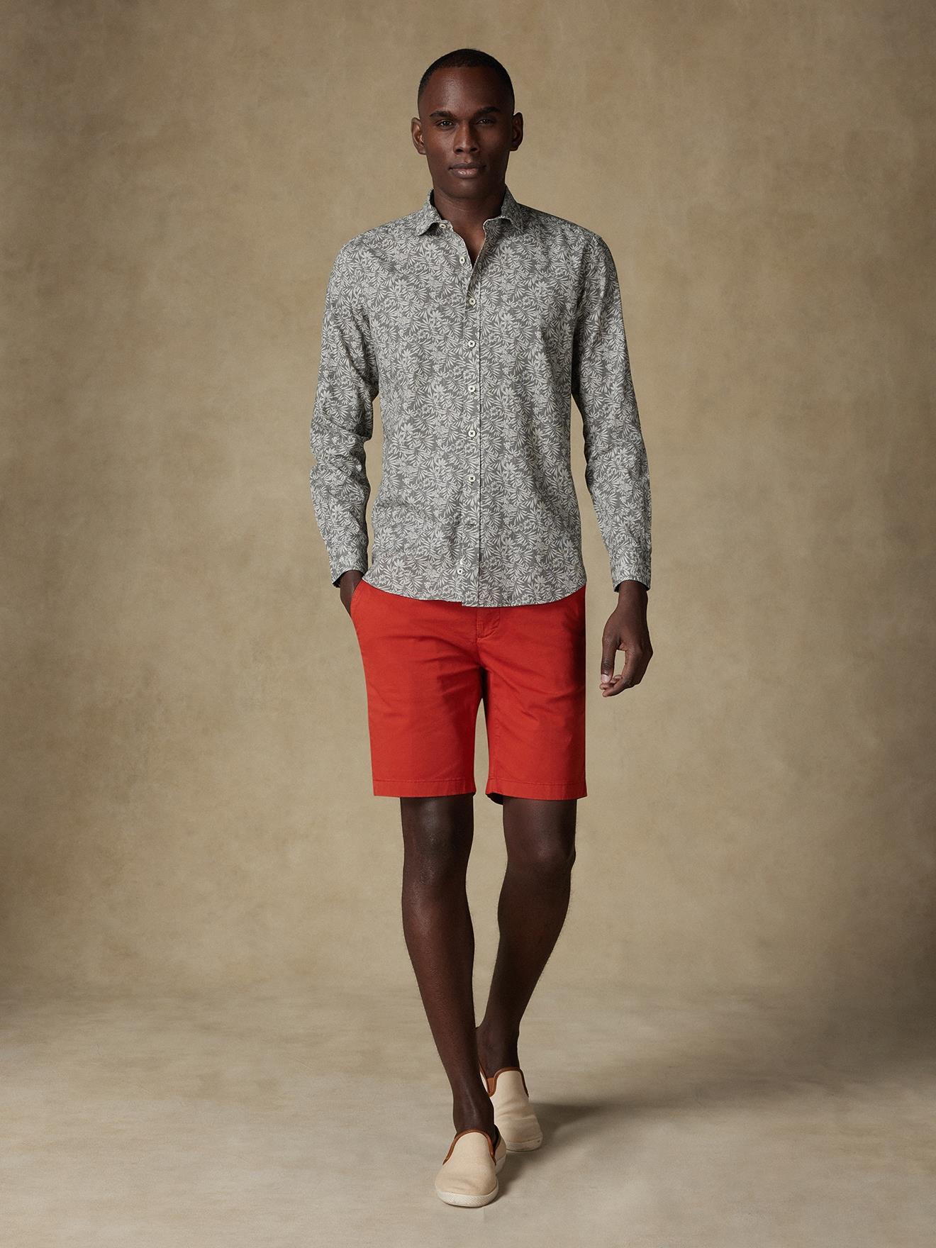 Chemise Spike en lin kaki à motif floral