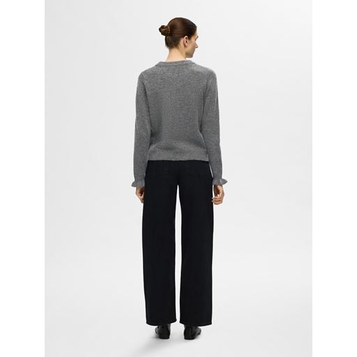 Selected Femme Lulu Frill Striktrøje, Medium Grey Melange, M