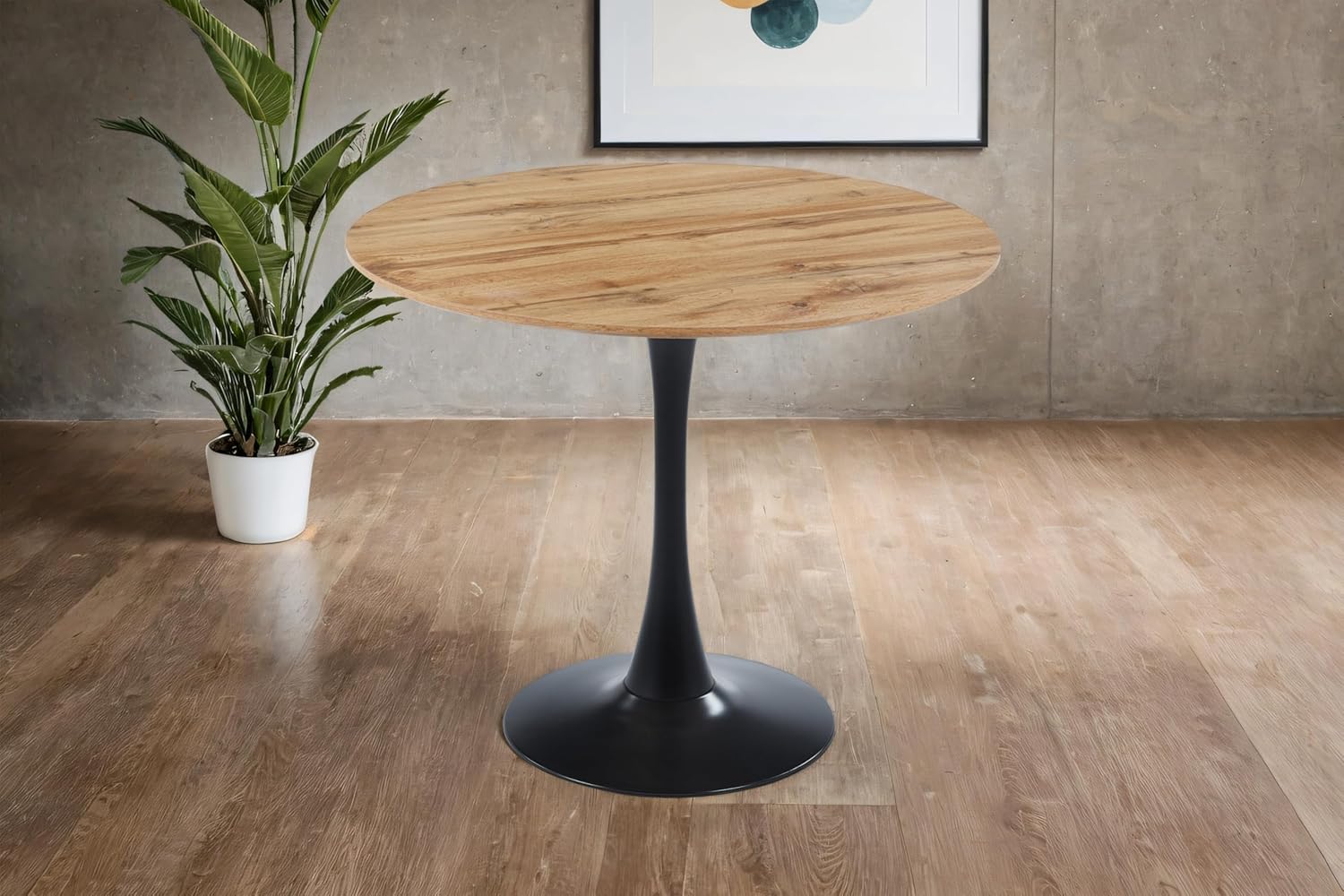 SAM Esstisch Stockholm | Rund Ø 80 cm | Holz Wildeiche-Optik | Gerade Kante | Tulpenfuß Metall schwarz | Moderner Säulentisch/Kaffeetisch für Esszimmer & Küche