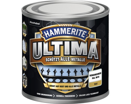 Hammerite Ultima Metaalbeschermingsverf, RAL 9016 Verkeerswit, Mat, 250 ml