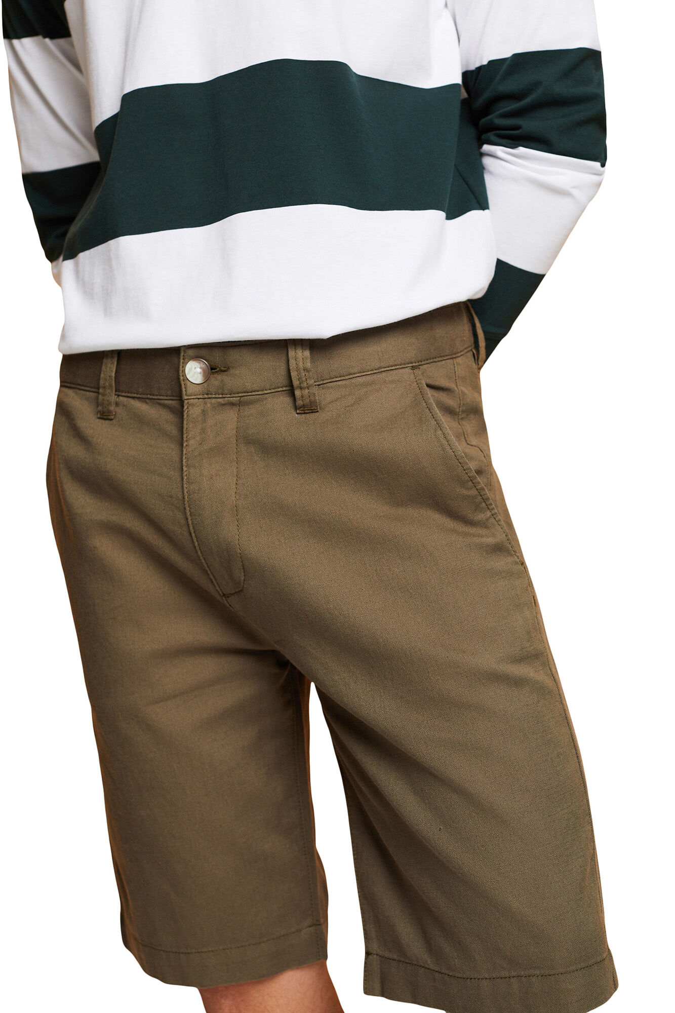 Bermuda lisa regular fit con lino - Marrón