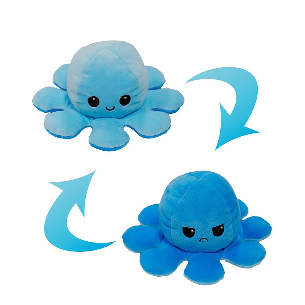 Doppelseitiger Mood Oktopus Wendbares Stimmungs Plüschtier Verwandlungs Twist Kuscheltier - Blau