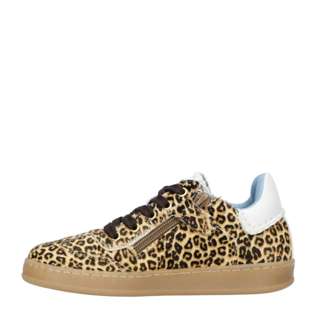 Clic! suède sneakers met panterprint beige/zwart