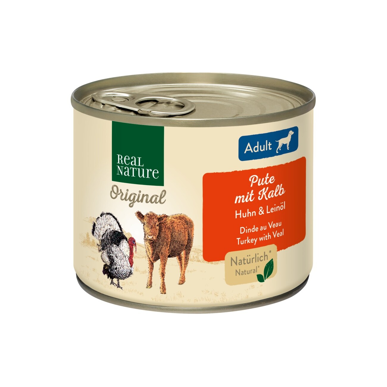 REAL NATURE Nassfutter Hund, Adult, Pute mit Kalb 6x200 g