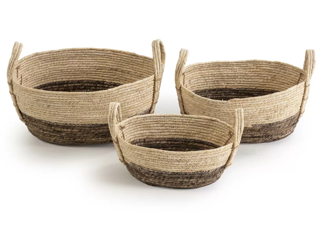 Set de 3 paniers Xiana fibre naturelle, blanc/marron