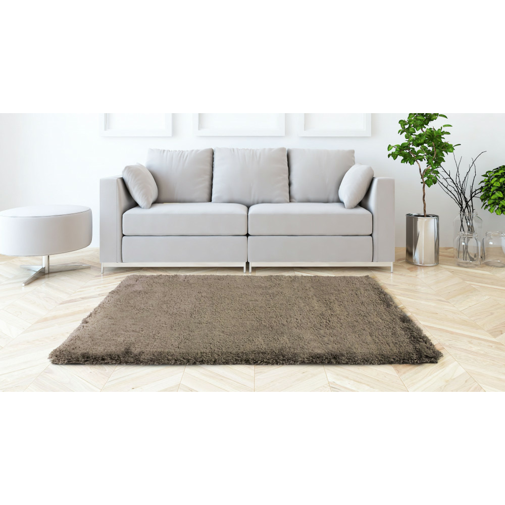 Tapis salon, chambre uni taupe shaggy à poils long doux 60x90cm- décoration- mobilier d'intérieur