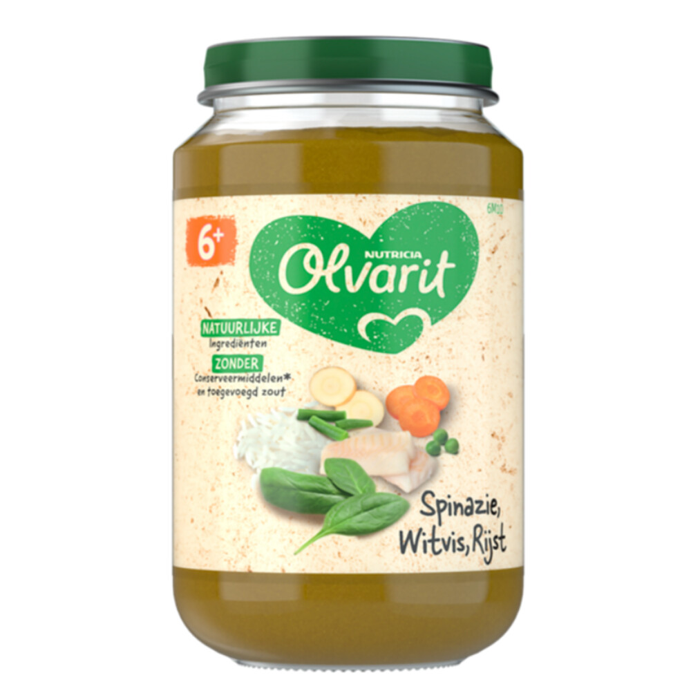 6x Olvarit Maaltijd 6m Spinazie Witvis Rijst200 gr