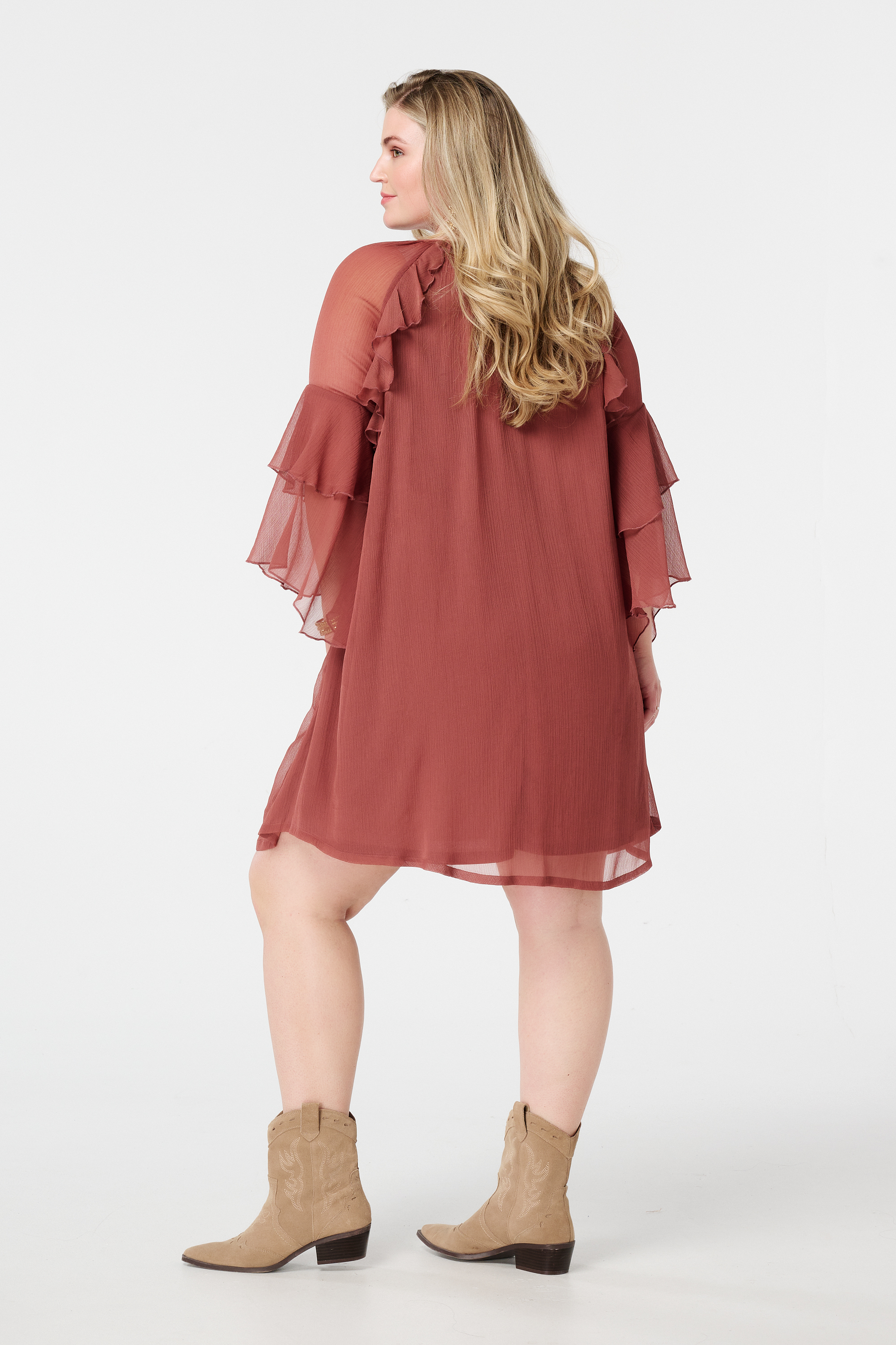 Jurk met ruches Oud rose
