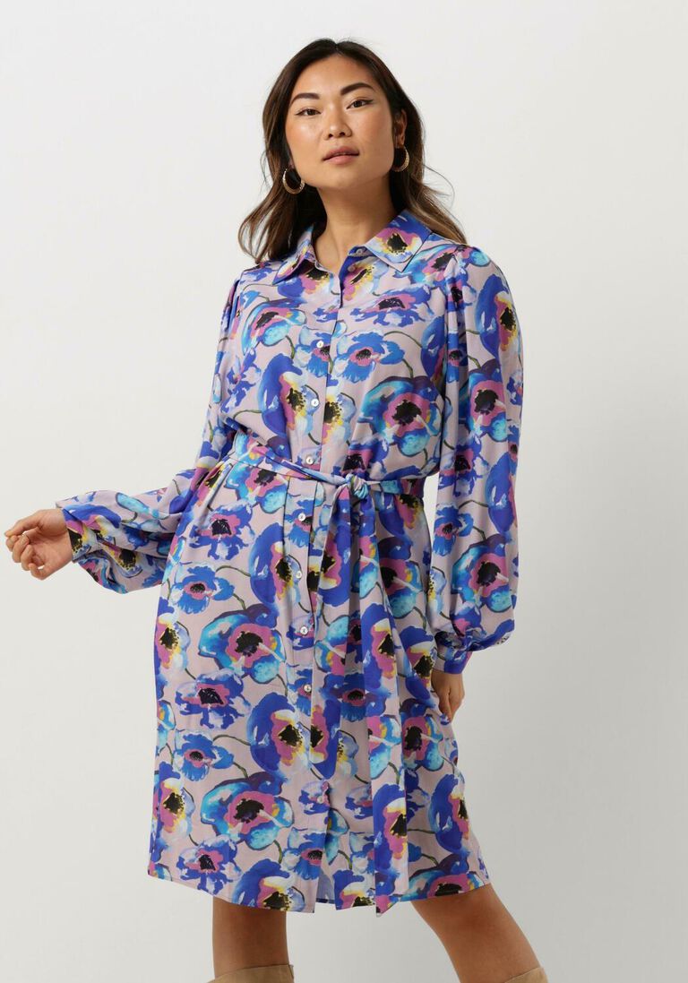 JANSEN AMSTERDAM blauwe jansen amsterdam mini jurk pf508 printed long sleeve blouse dress
