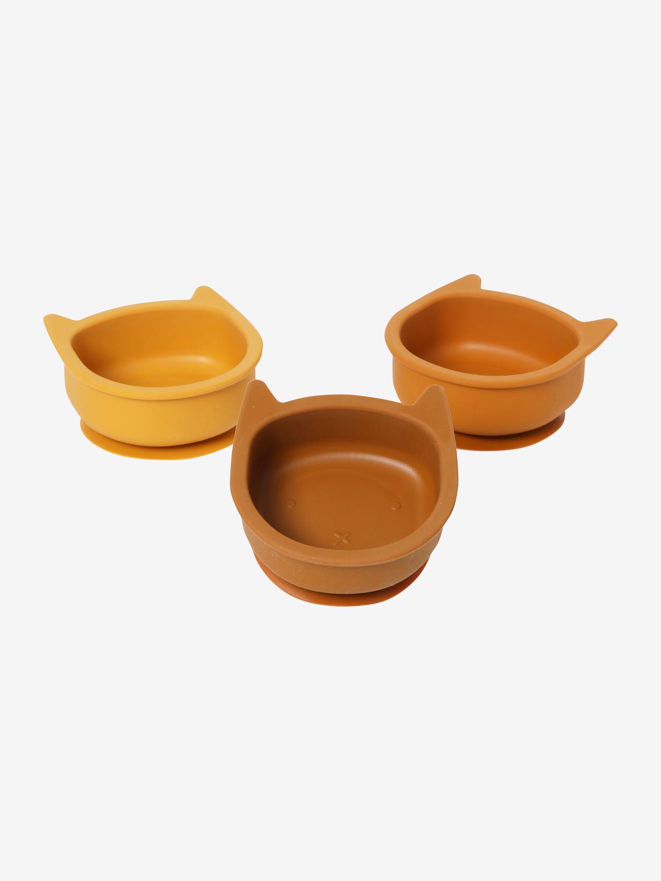 Conjunto de 3 tigelas de silicone lisas verde-claras para gatos.