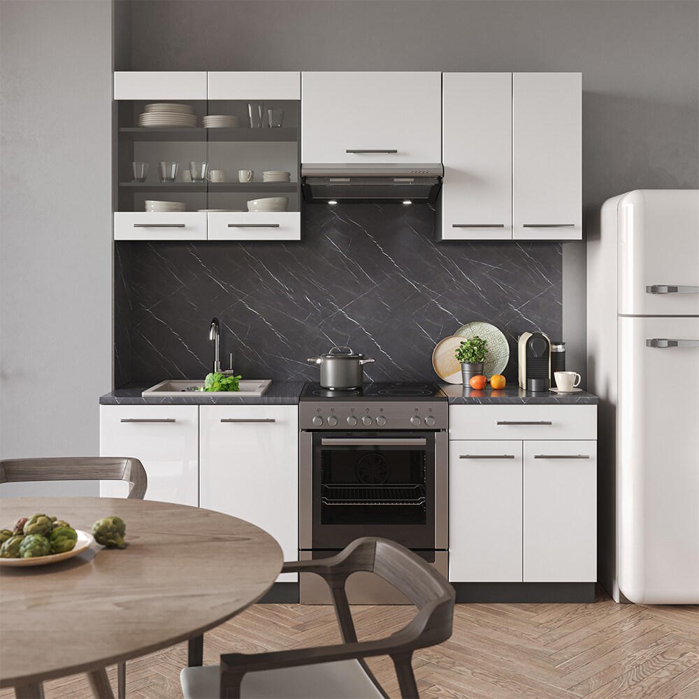 Vicco Küchenzeile Küchenblock Einbauküche 200cm Fame-Line Weiß Hochglanz