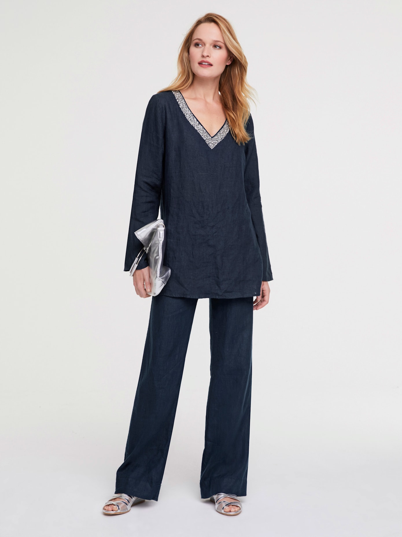 Pantalon en lin jambes larges