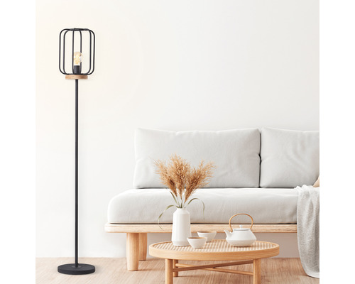 Staande lamp, 1-lichts, HxØ 163x25 cm, Tosh, zwart/antiek/bruin, met voetschakelaar