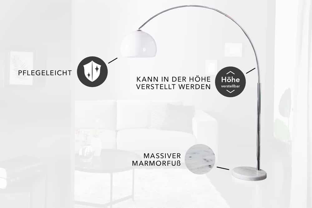 Ausziehbare Bogenlampe LOUNGE DEAL 175-205cm weiß Marmorfuß Stehlampe